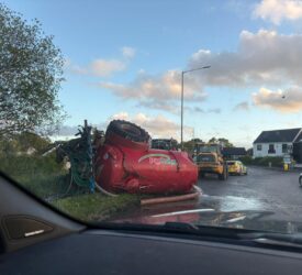 Slurry tanker overturns on roundabout after collision in Co. Armagh