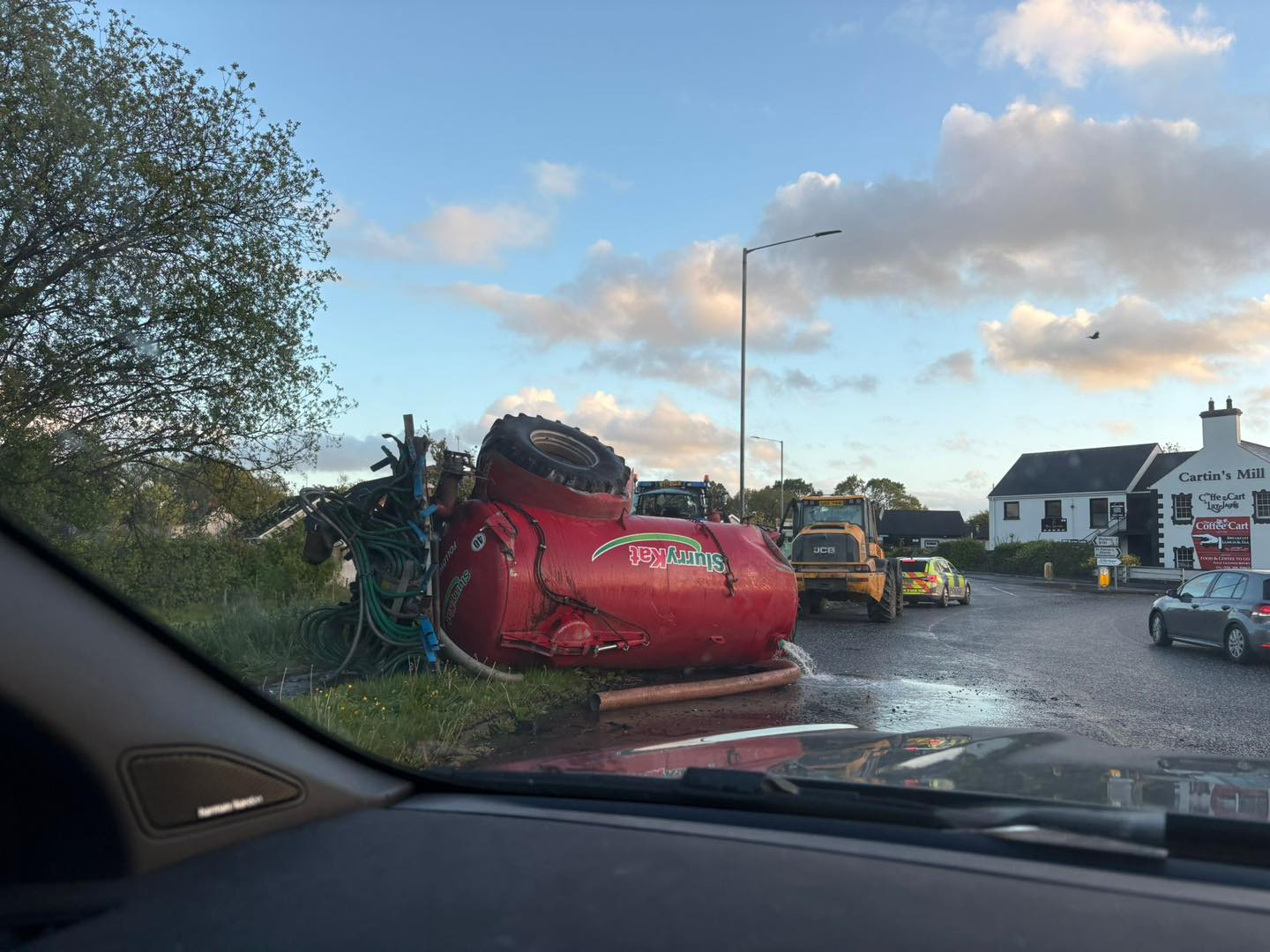 Slurry tanker overturns on roundabout after collision in Co. Armagh