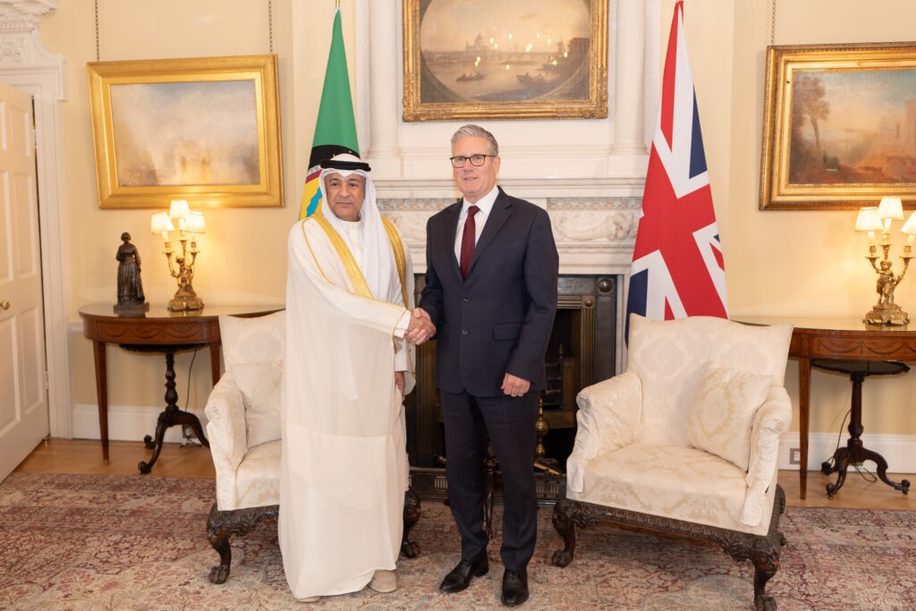 UK Prime Minister, Keir Starmer and Secretary General of the Gulf Cooperation Council, Jasem Mohamed Albudaiwi shaking hands in London