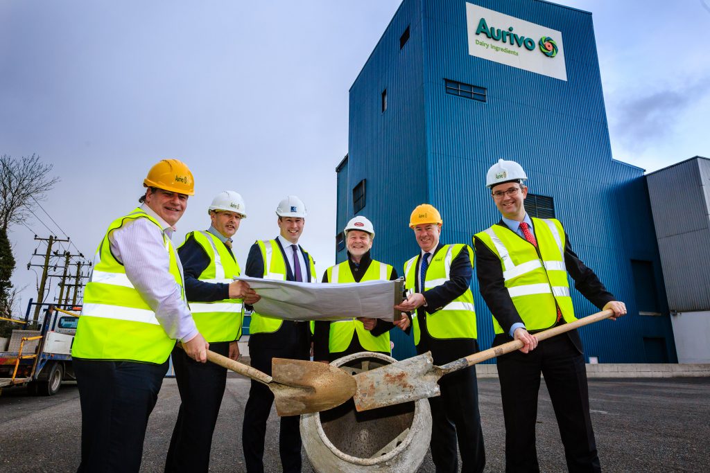 Pictured L-R - Willie Murphy (Head of Operations, Aurivo) David Hickey (Site Manager Aurivo), Seamus Kenny (Kenaidan Contractors Ltd), Eugene Waldron (Waldron & Associates), Aaron Forde (CEO Aurivo), Eoghan Sweeney (General Manager, Aurivo Dairy Ingredients and Consumer Foods). 