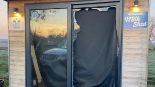 Milk vending machine destroyed following burglary attempt on a farm