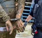 Man arrested after falling ‘neck-deep’ into slurry pit after police chase