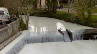 Welsh river turned white as milk tanker overturns and spills milk into the river