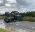 Tractor and slurry tanker overturns in Cornwall road accident