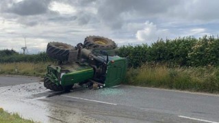 Tractor and slurry tanker overturns in Cornwall road accident