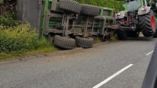 Overturned trailer causes road closure in Northumberland