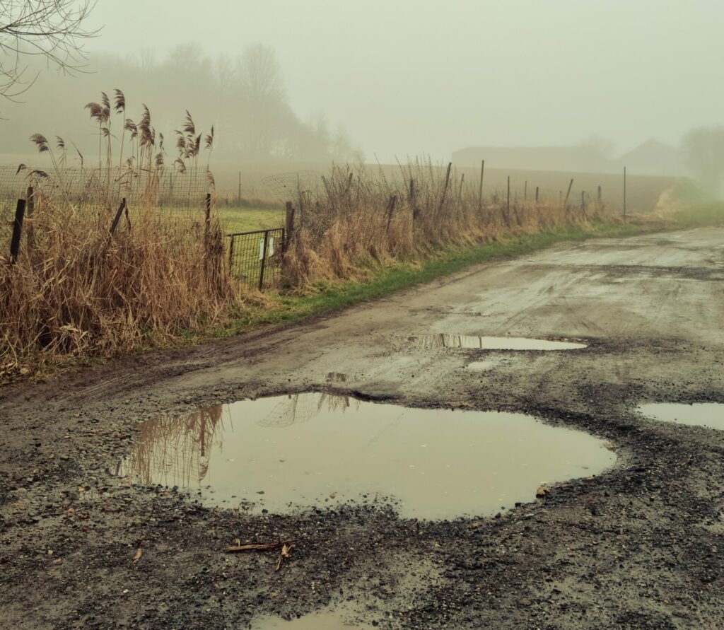 Potholes on rural road
