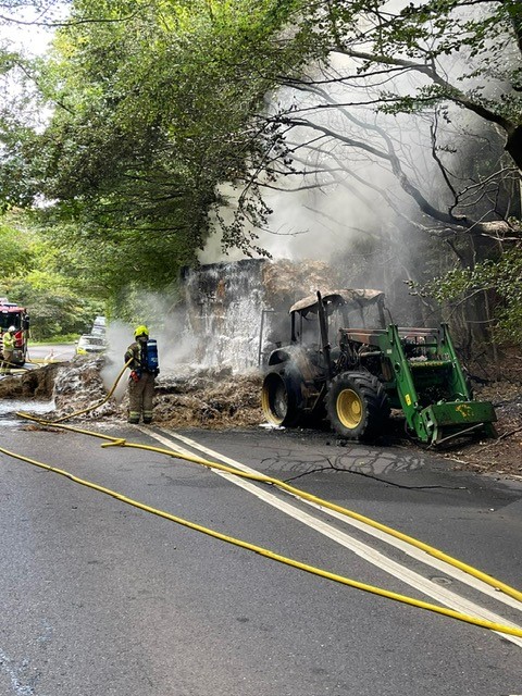 Tractor on fire on A22
