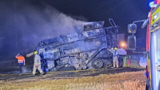 Fire crews and farmers tackle combine blaze in Suffolk