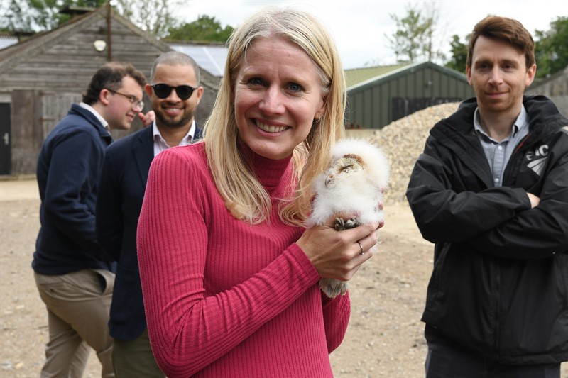 Rebecca Paul MP holding a barn owl